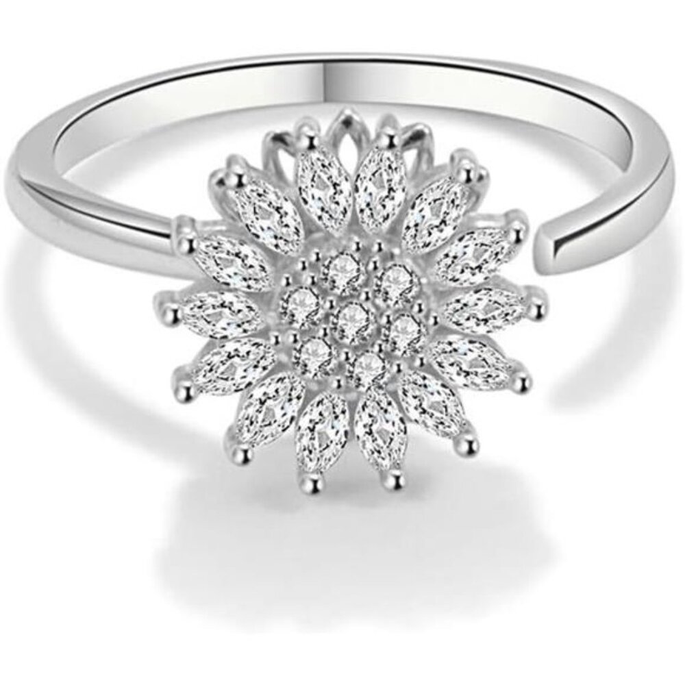 🌻 Sunflower Spinner Anxiety Ring | Gold Fidget Ring for Women | Adjustable